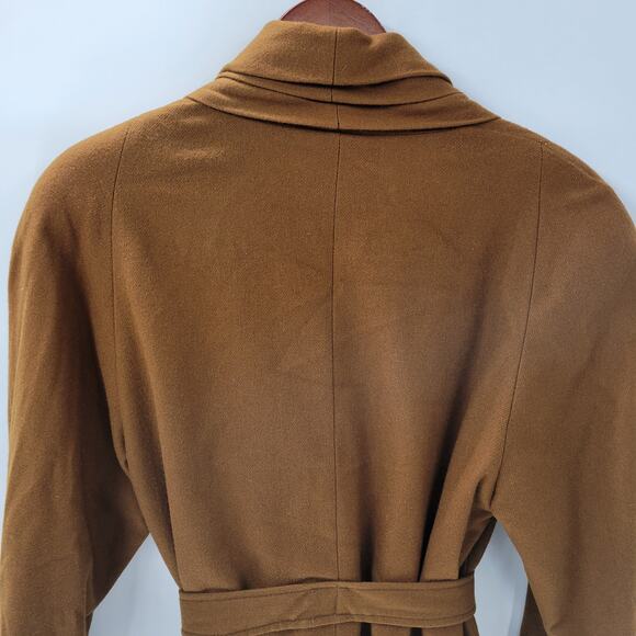 Vintage J. Hilary Wool Coat Womens 4 Belted Camel Brown Long Trench Made in USA - Picture 13 of 16